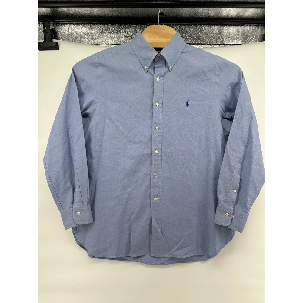 Ralph Lauren Shirt Mens 16 1/2 Blue White Gingham Check LS Button Down Blue Pony
